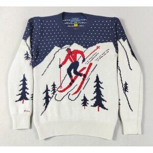 Polo Ralph Lauren Sweater Kids M (10-12) White Big Boys Skier Intasia Winter